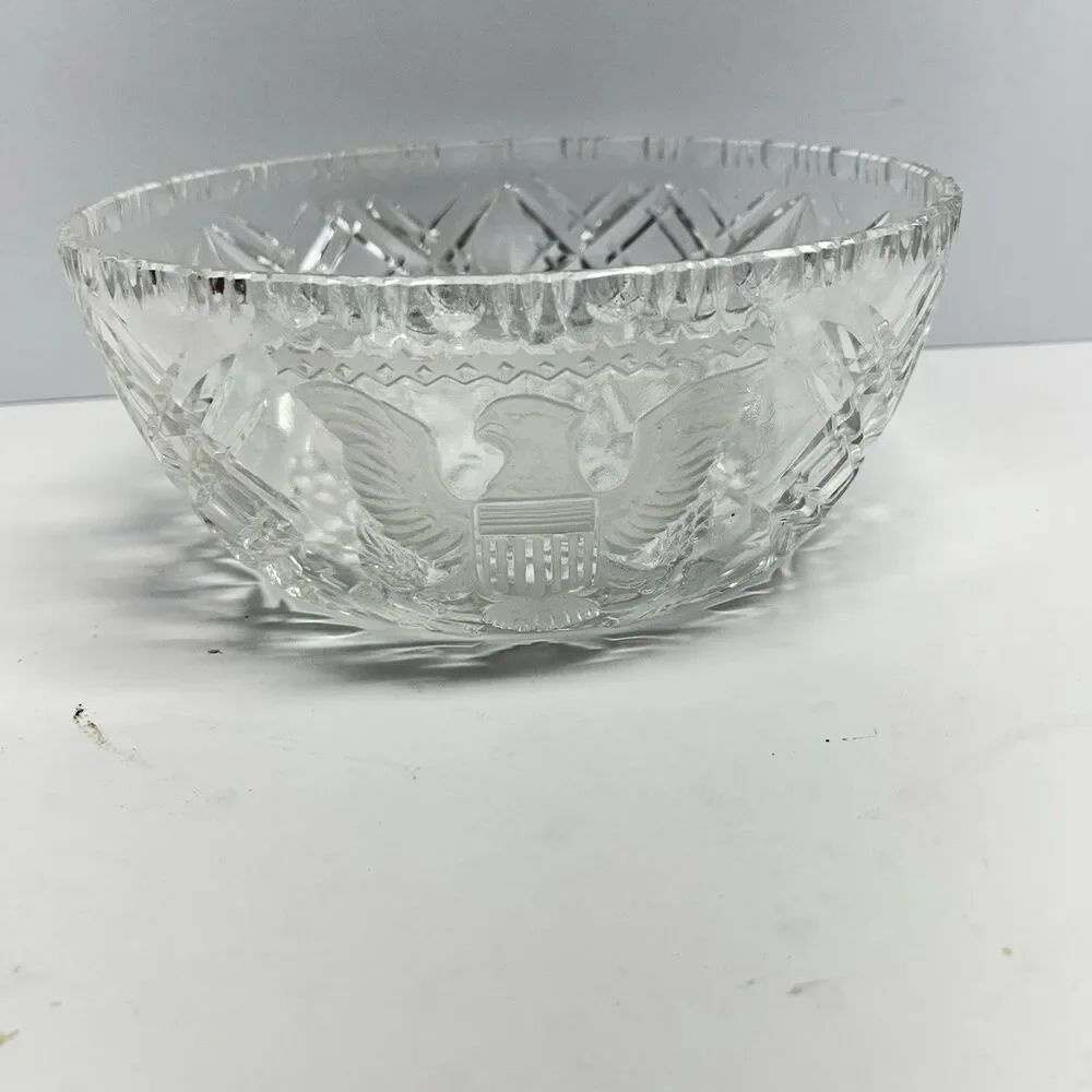 Vintage Hofbauer West Germany Cut Lead Crystal Patriotic American Eagle Bowl
